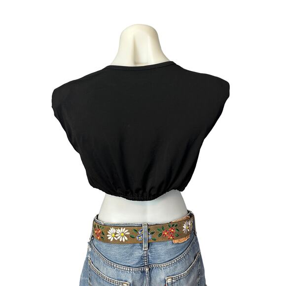 Hansen + Gretel Black Crop Top Medium Padded Shoulder Jersey Festival $128 NEW - Picture 5 of 9